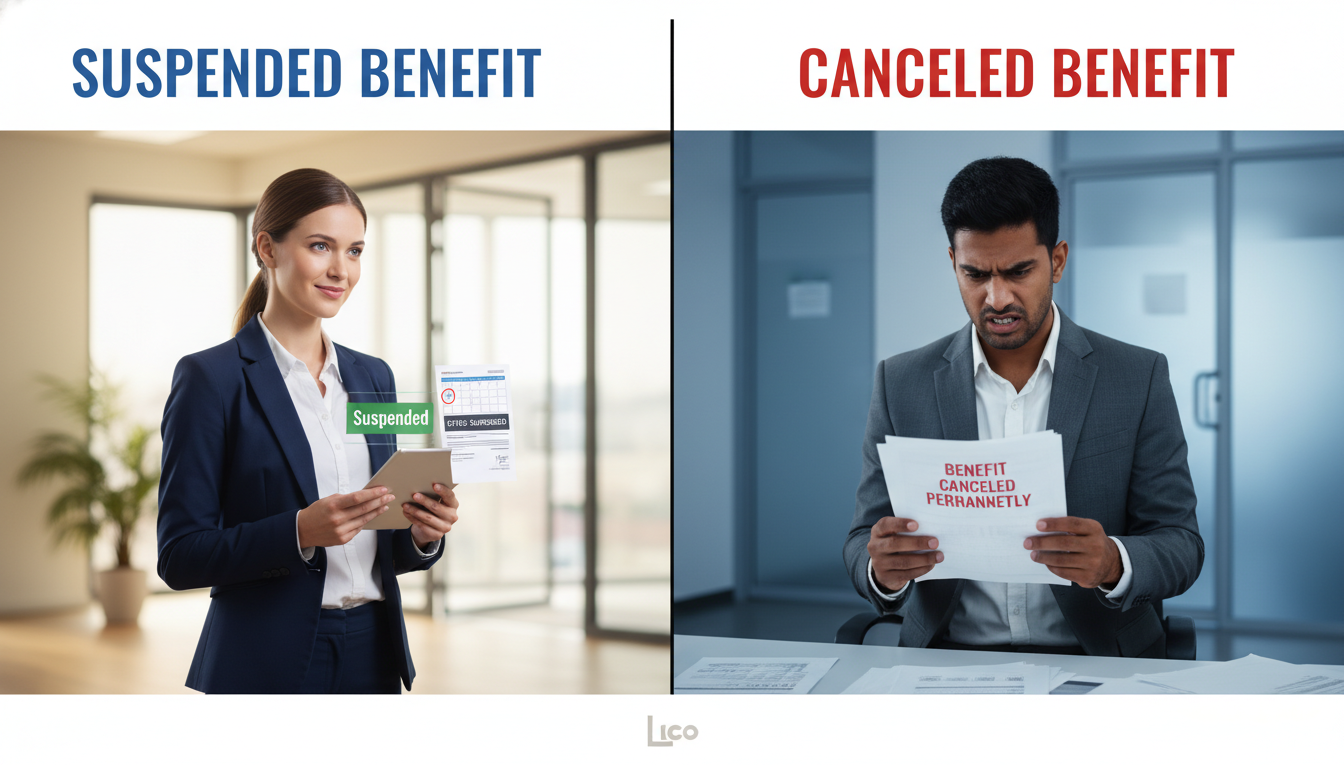 diferença entre benefício suspenso e cancelado