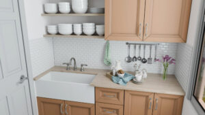 small kitchen organized cabinets counter clean